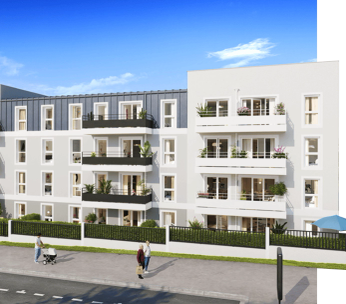 Immeuble résidentiel moderne à façade blanche avec balcons, sous un ciel dégagé.