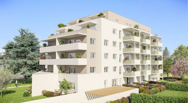 Résidence avec balcons et jardins, entouré de verdure. Proche de Grenoble.